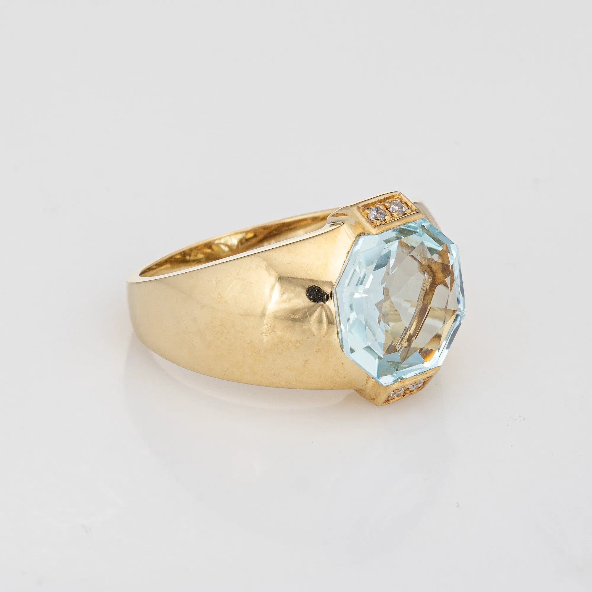 Aquamarine Gypsy Ring Vintage 14k Yellow Gold Sz 9 Wide Band Hexagonal Cut