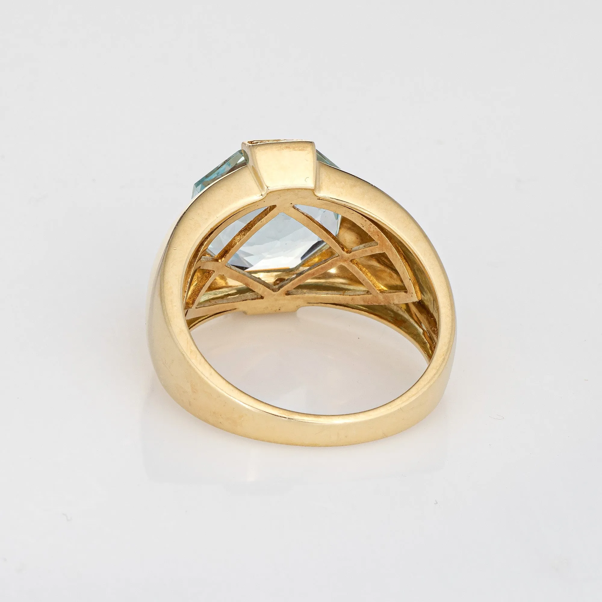 Aquamarine Gypsy Ring Vintage 14k Yellow Gold Sz 9 Wide Band Hexagonal Cut