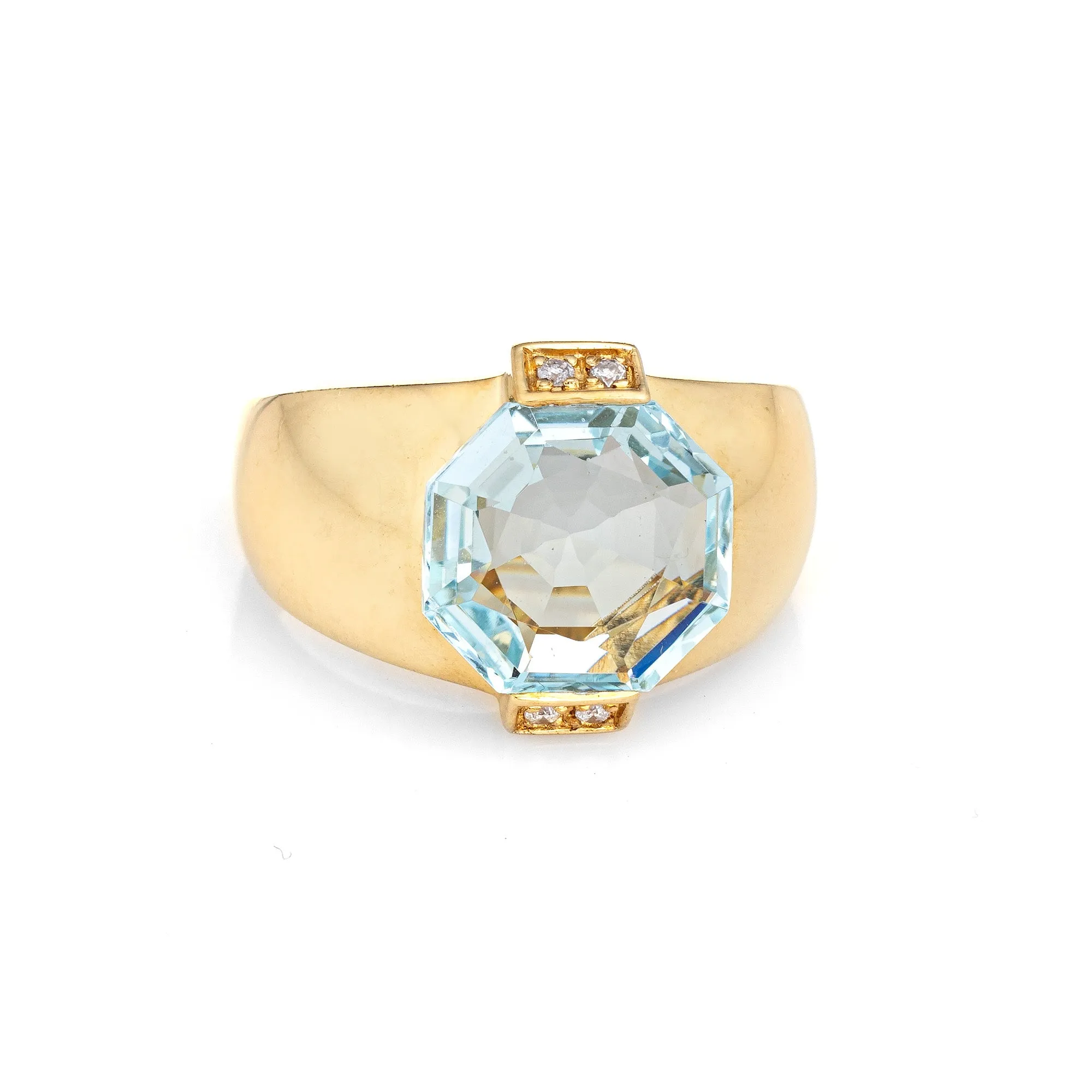 Aquamarine Gypsy Ring Vintage 14k Yellow Gold Sz 9 Wide Band Hexagonal Cut