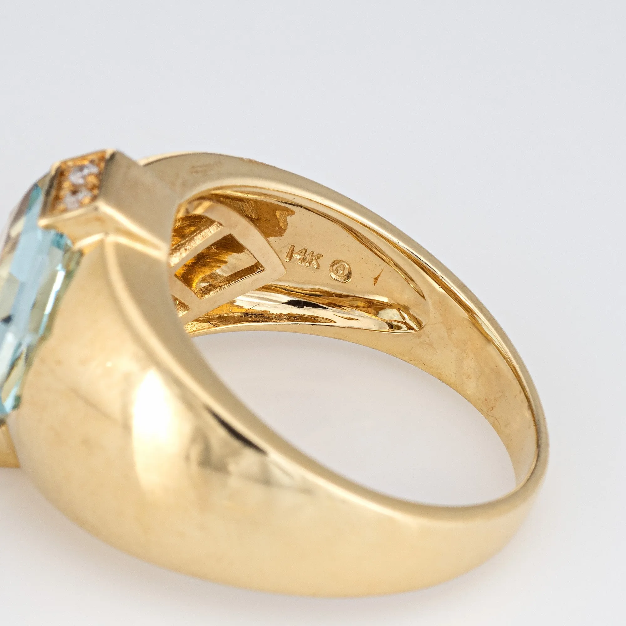 Aquamarine Gypsy Ring Vintage 14k Yellow Gold Sz 9 Wide Band Hexagonal Cut