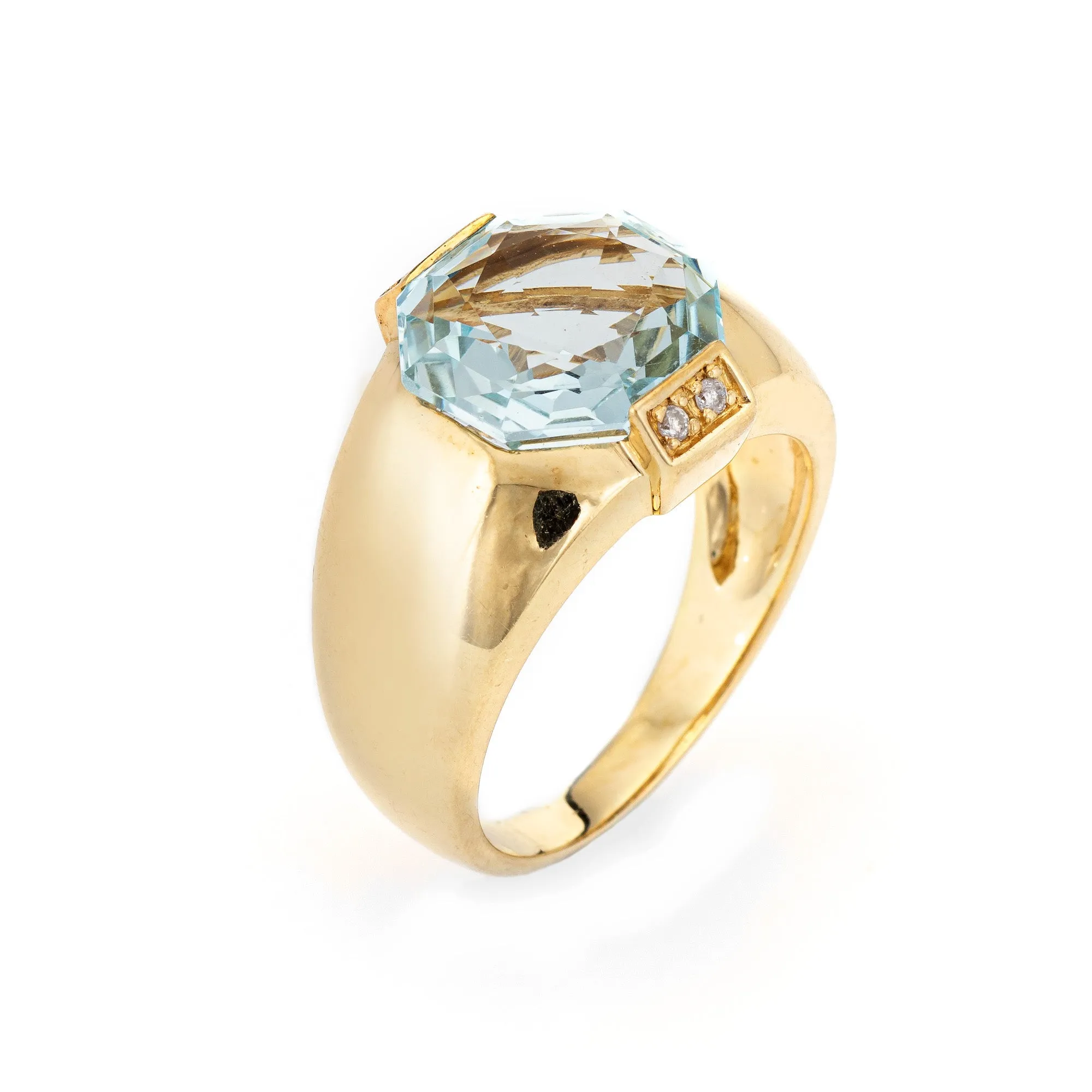 Aquamarine Gypsy Ring Vintage 14k Yellow Gold Sz 9 Wide Band Hexagonal Cut