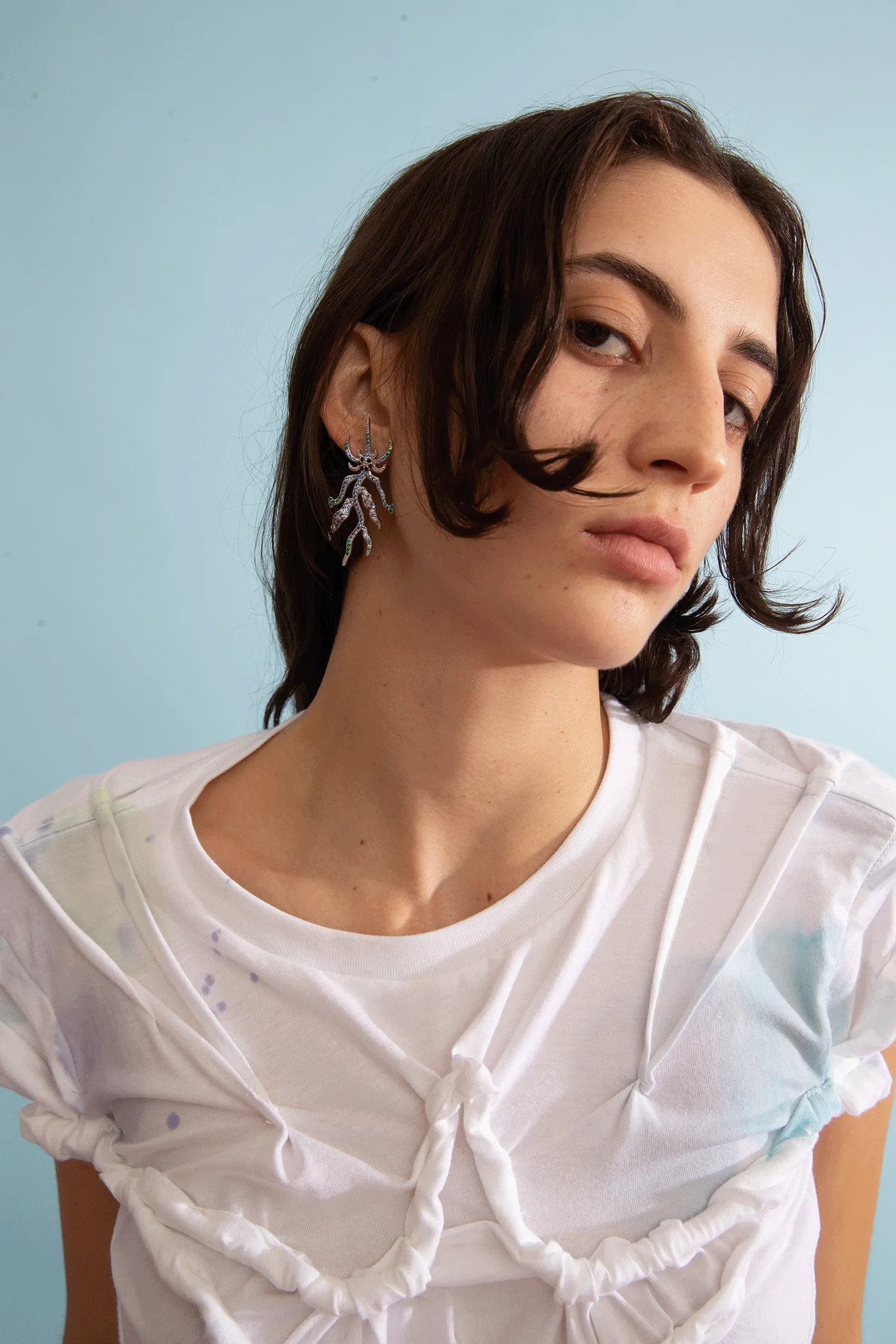 AQUAMARINE SPIKE MONSTER MIX EARRING