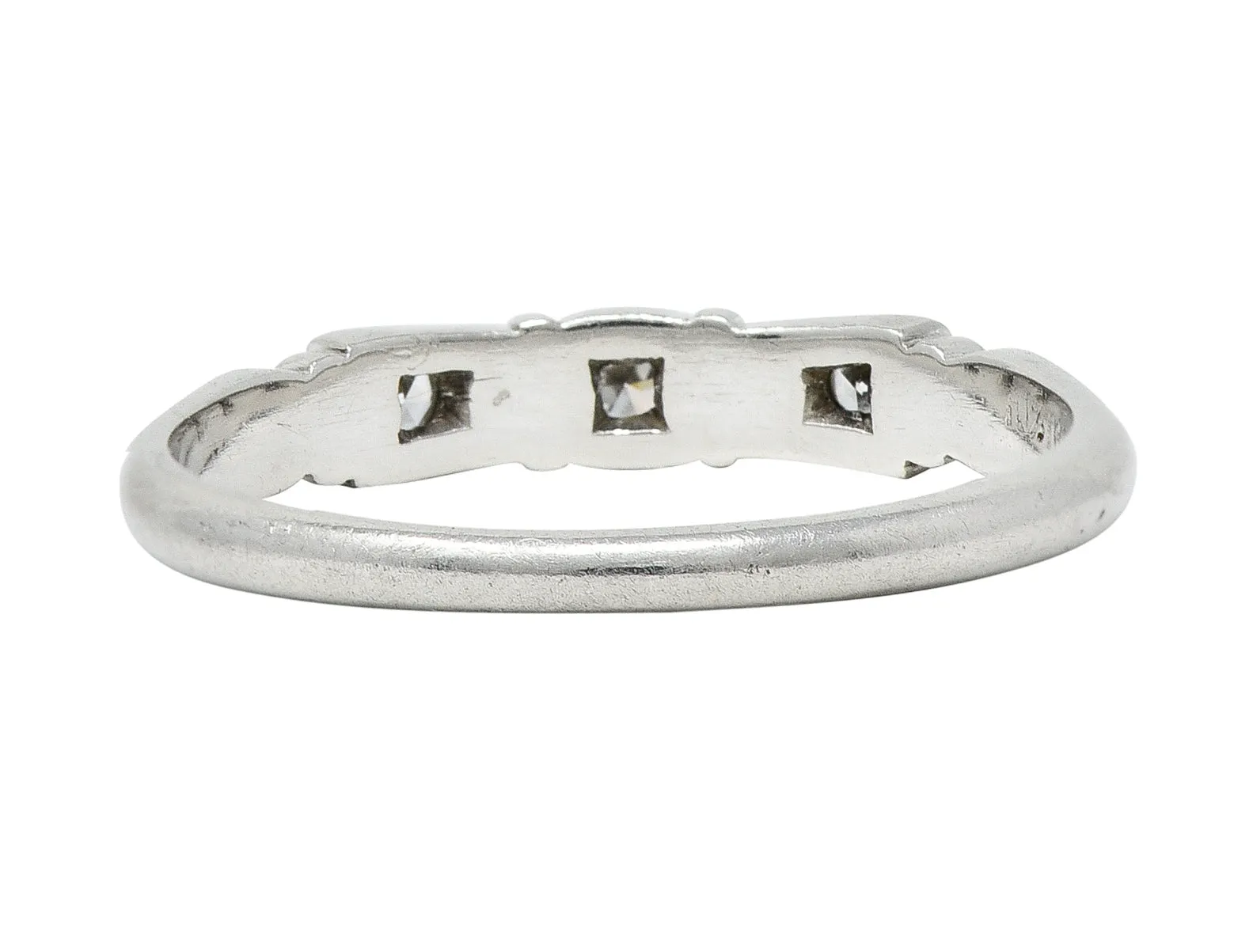 Art Deco Diamond Platinum Navette Three Stone Band Ring