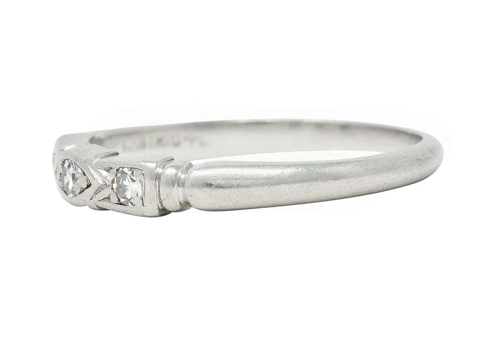 Art Deco Diamond Platinum Navette Three Stone Band Ring