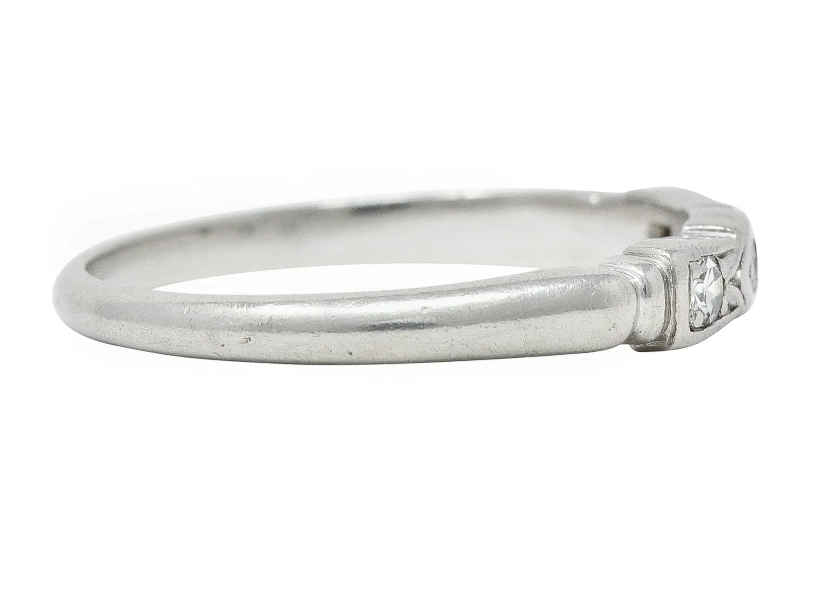 Art Deco Diamond Platinum Navette Three Stone Band Ring