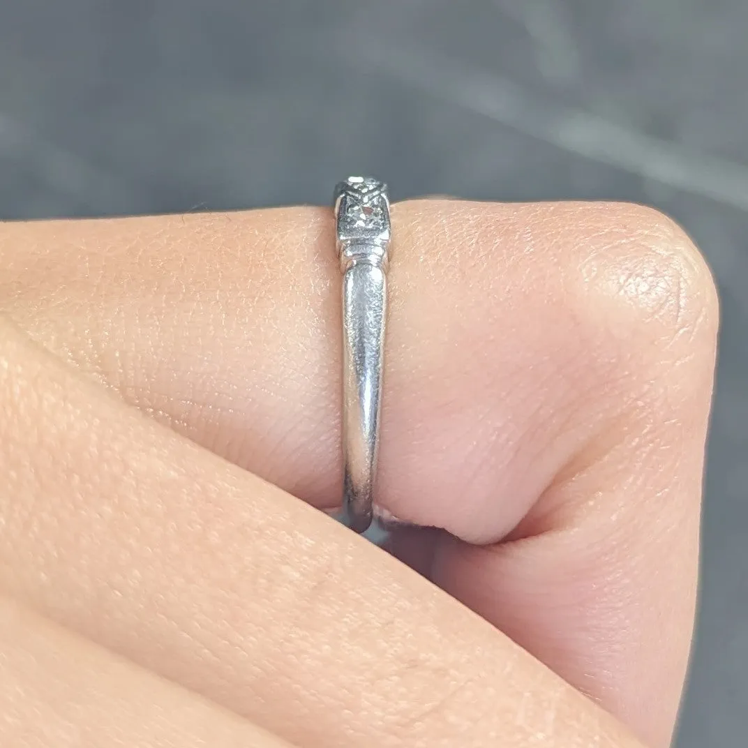 Art Deco Diamond Platinum Navette Three Stone Band Ring