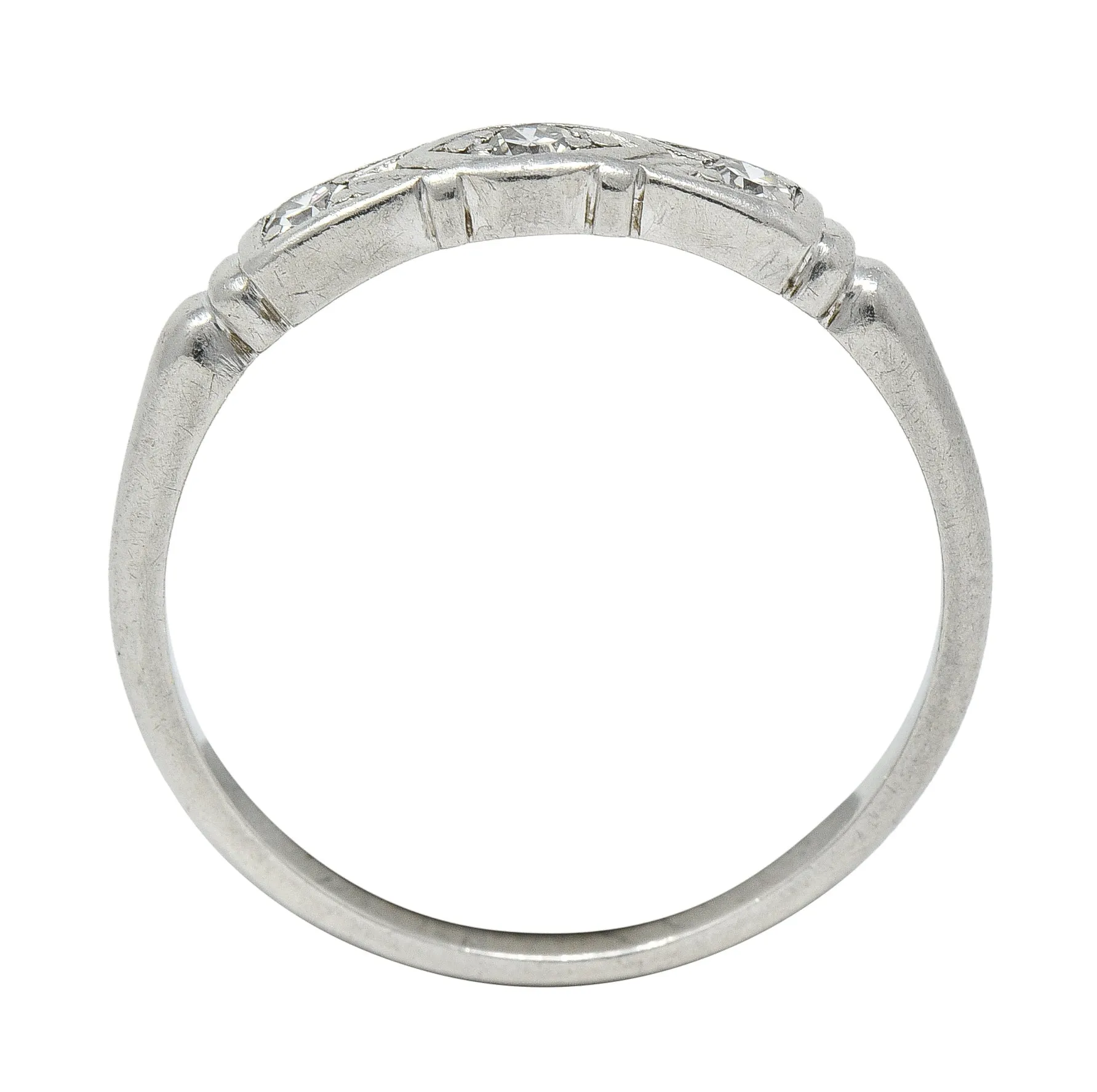 Art Deco Diamond Platinum Navette Three Stone Band Ring