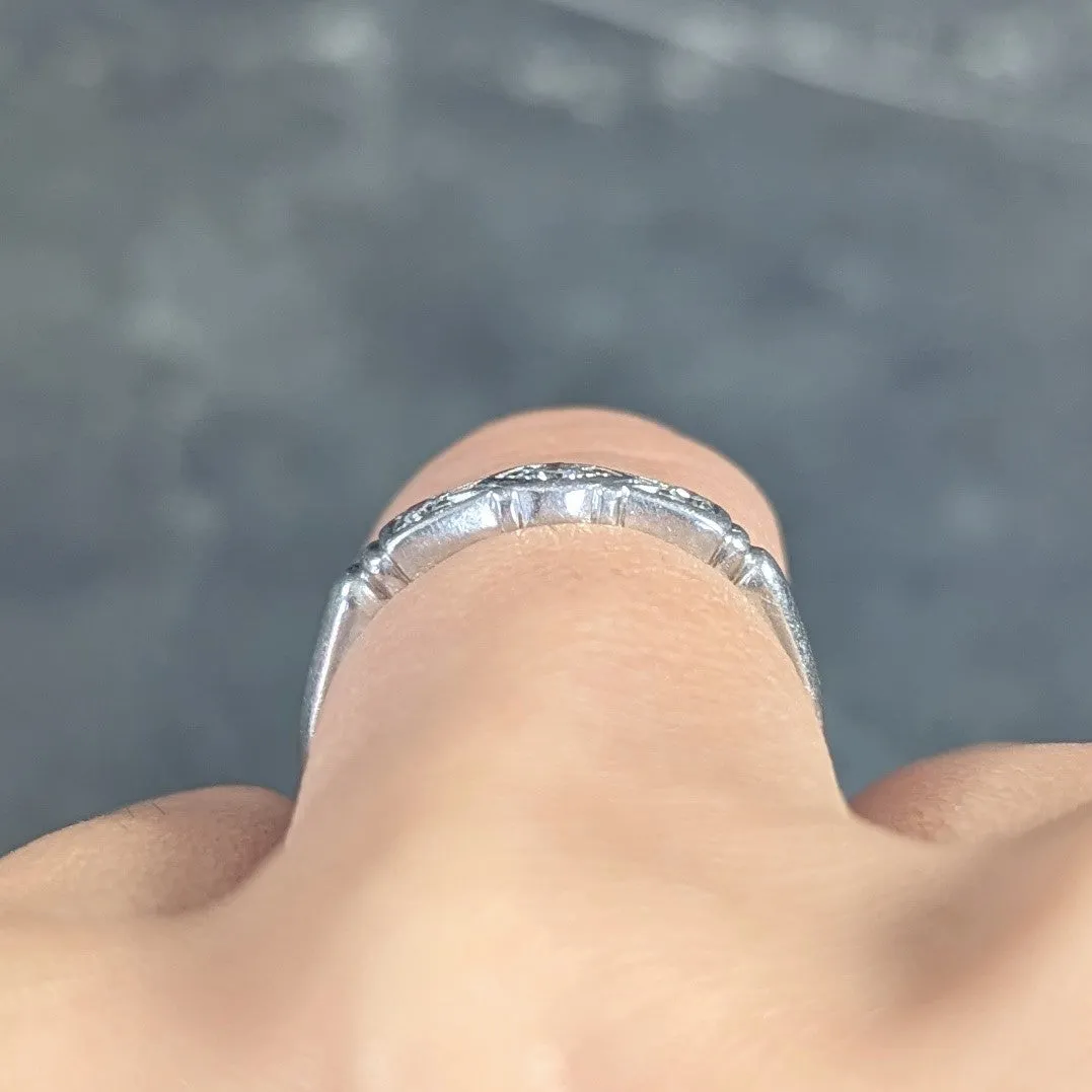 Art Deco Diamond Platinum Navette Three Stone Band Ring