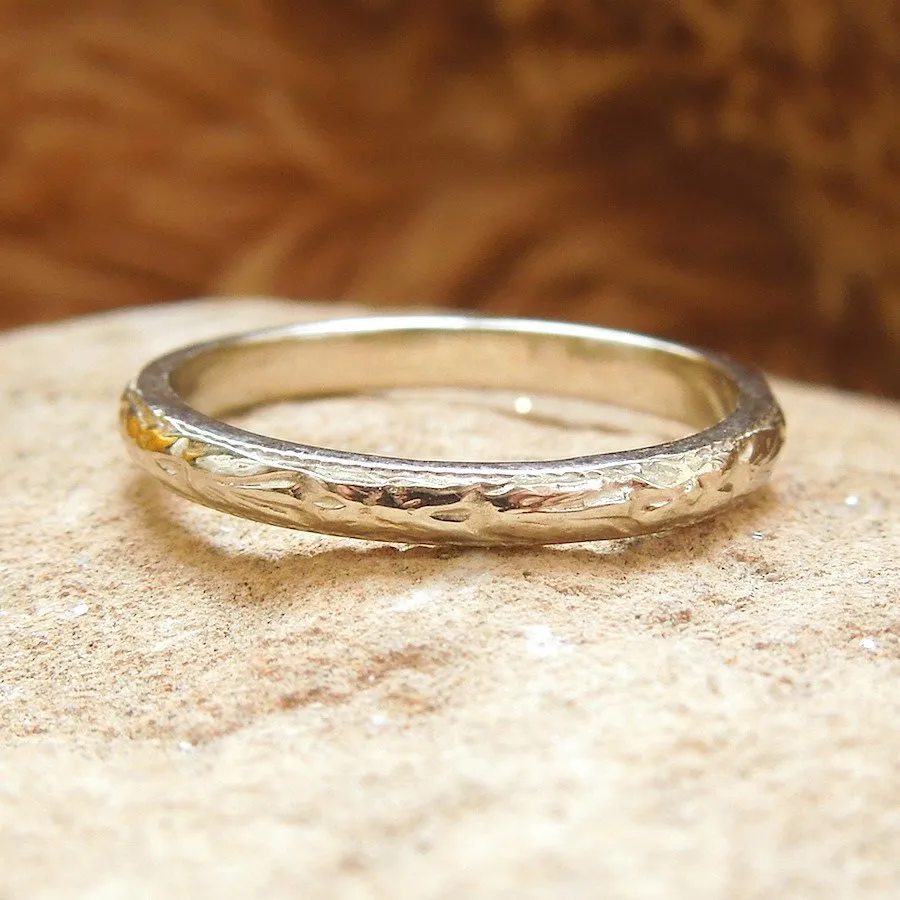 Art Deco Style Engraved Wedding Band in White, Yellow or Rose Gold
