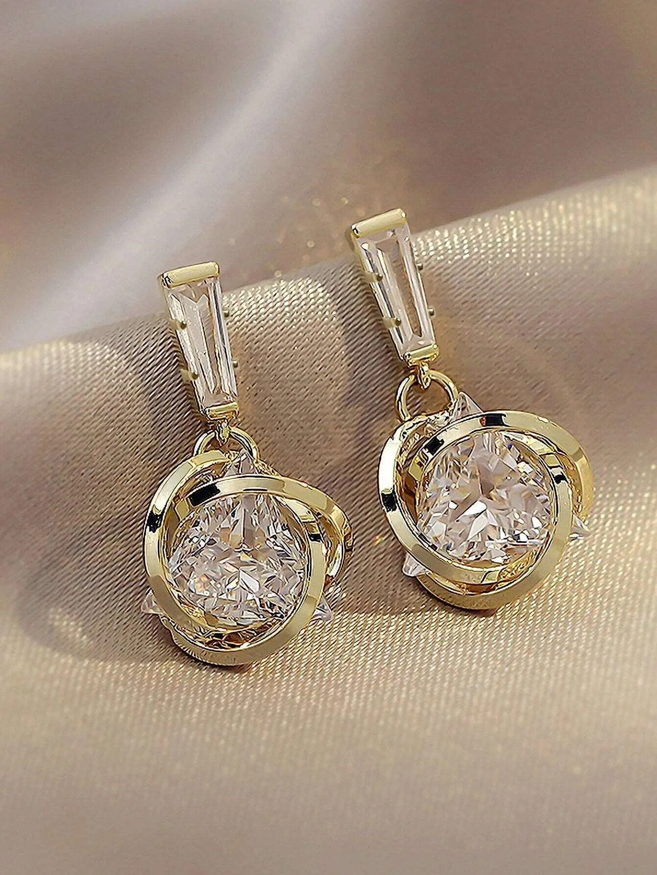 Baguette Cut Crystal Earrings, Sphere Crystal Ball Wedding Bridal Earrings, Bridesmaid Minimalist Fashion Studded Earrings