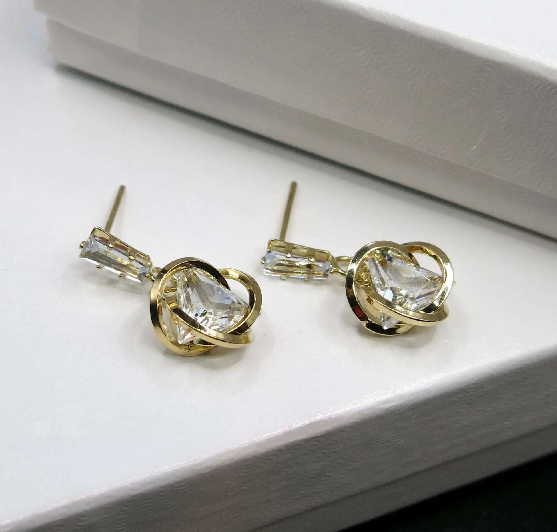 Baguette Cut Crystal Earrings, Sphere Crystal Ball Wedding Bridal Earrings, Bridesmaid Minimalist Fashion Studded Earrings