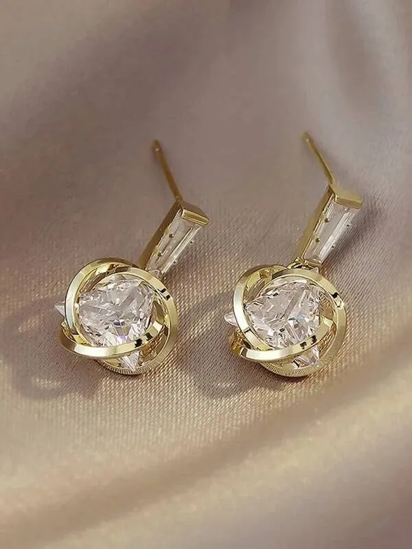 Baguette Cut Crystal Earrings, Sphere Crystal Ball Wedding Bridal Earrings, Bridesmaid Minimalist Fashion Studded Earrings