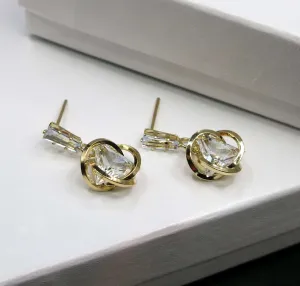 Baguette Cut Crystal Earrings, Sphere Crystal Ball Wedding Bridal Earrings, Bridesmaid Minimalist Fashion Studded Earrings