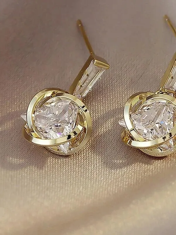 Baguette Cut Crystal Earrings, Sphere Crystal Ball Wedding Bridal Earrings, Bridesmaid Minimalist Fashion Studded Earrings