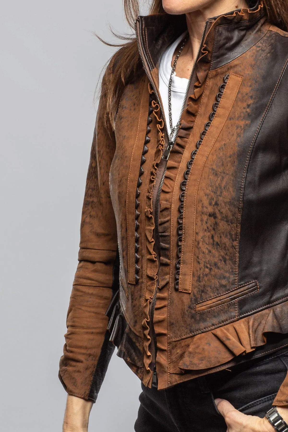 Bailey Ruffle Front Jacket In Vintage Cognac