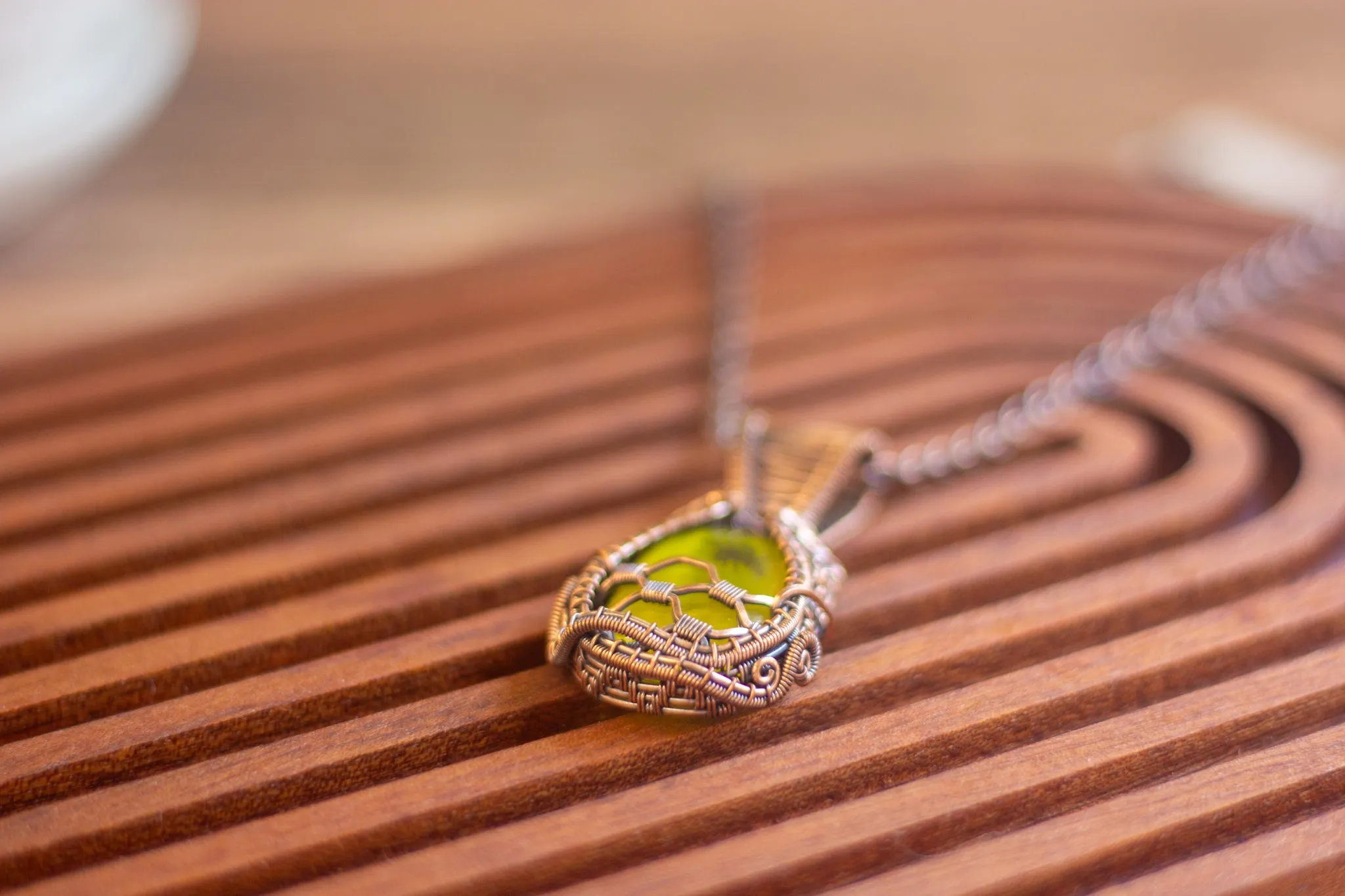 Bee with Honeycomb Copper Pendant with Yellow Fused Glass