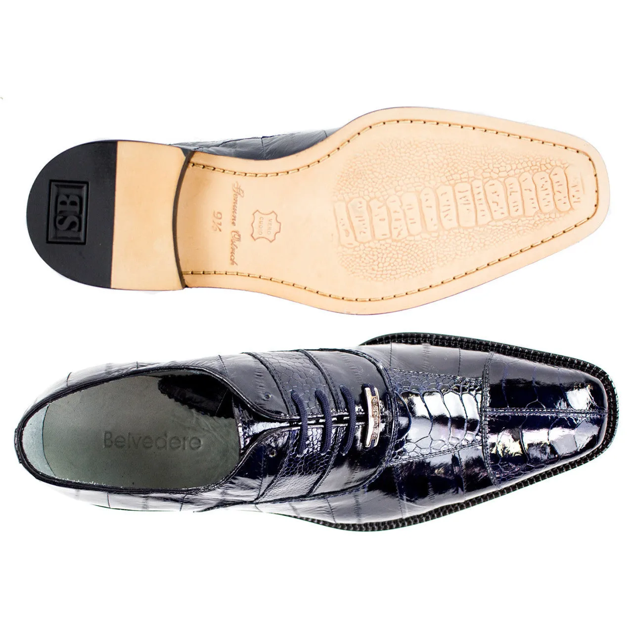 Belvedere Mare Navy Men's Genuine Ostrich & Eel Split-Toe Oxfords