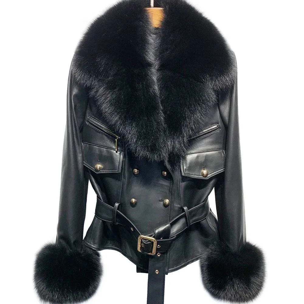 Big Fur Collar Leather Jacket