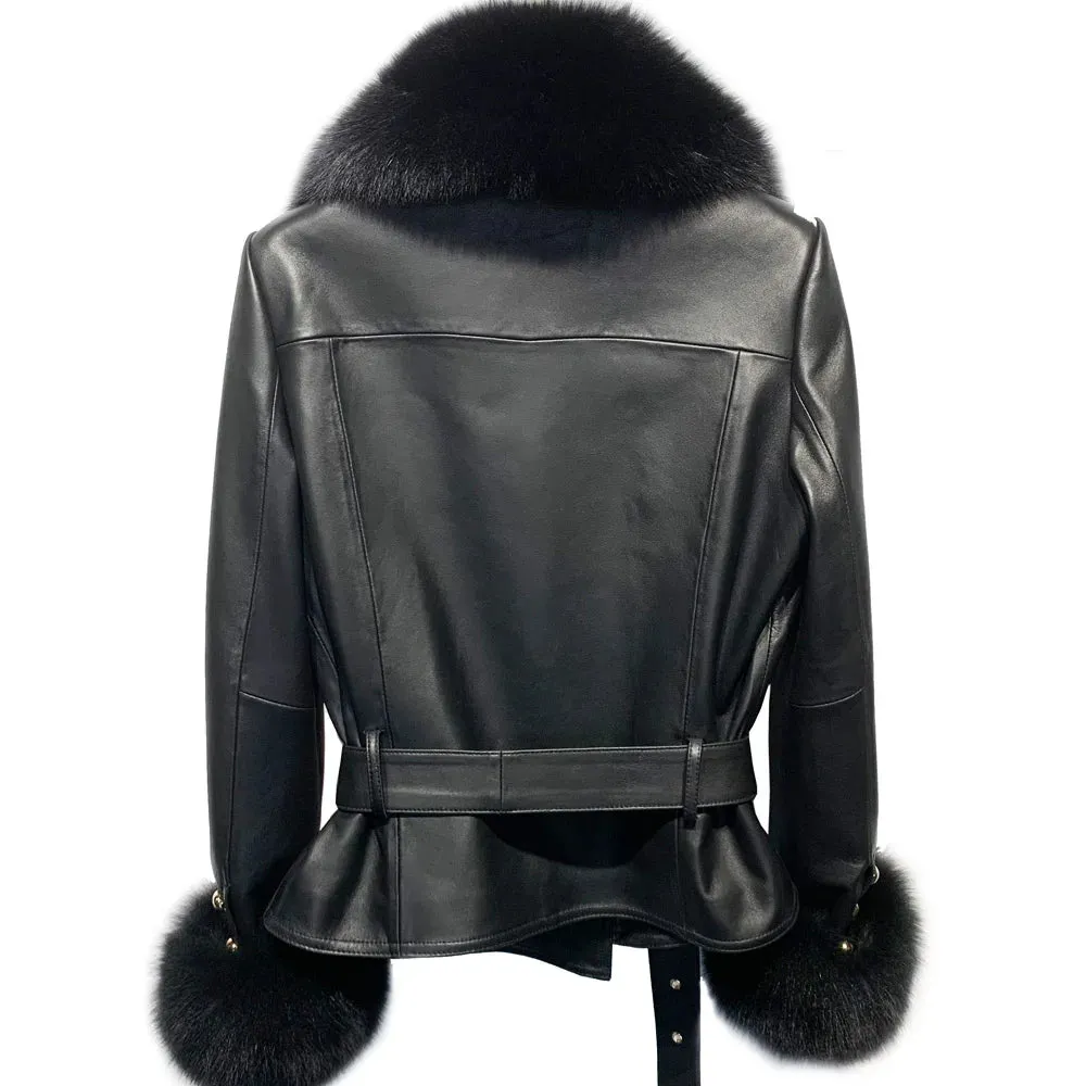 Big Fur Collar Leather Jacket