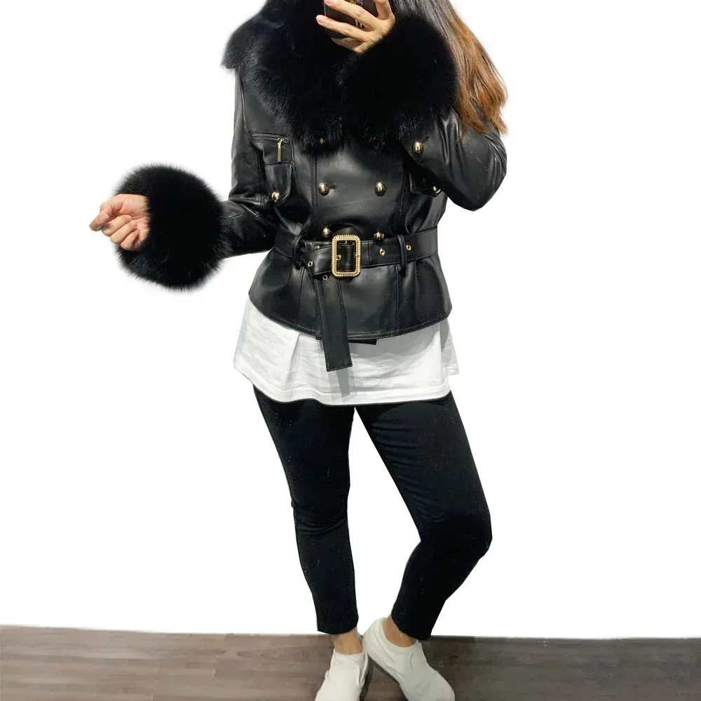 Big Fur Collar Leather Jacket