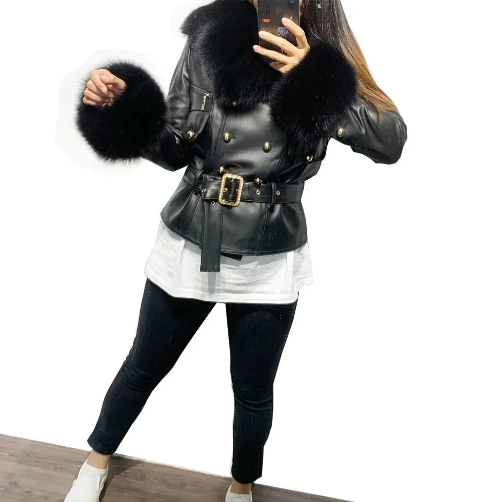 Big Fur Collar Leather Jacket