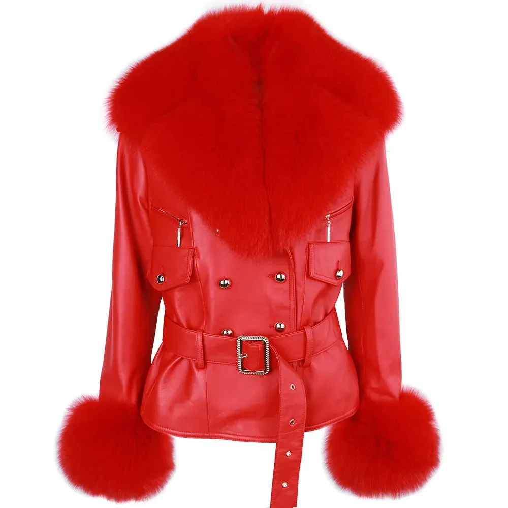Big Fur Collar Leather Jacket