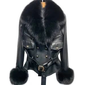 Big Fur Collar Leather Jacket