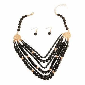 Black 6 Layered Bead Necklace