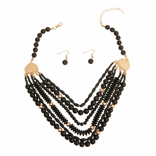 Black 6 Layered Bead Necklace
