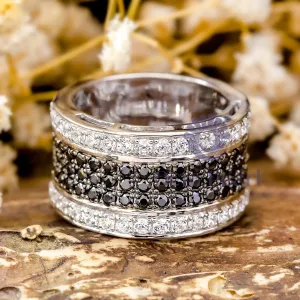 Black & White Round Stone Half Eternity Wedding Band