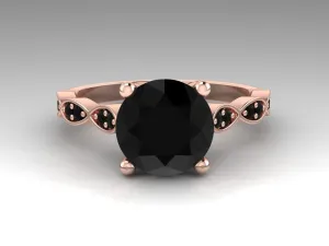Black Diamond Ring Rose Gold Bridal Jewelry
