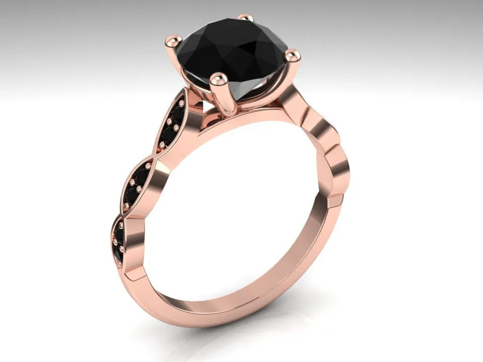 Black Diamond Ring Rose Gold Bridal Jewelry