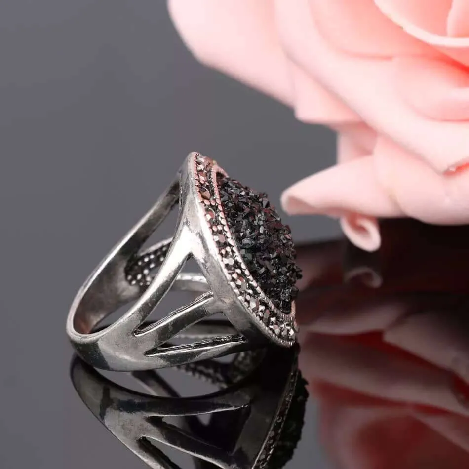 Black Druzy Statement Ring