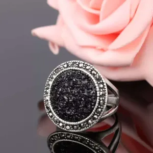 Black Druzy Statement Ring