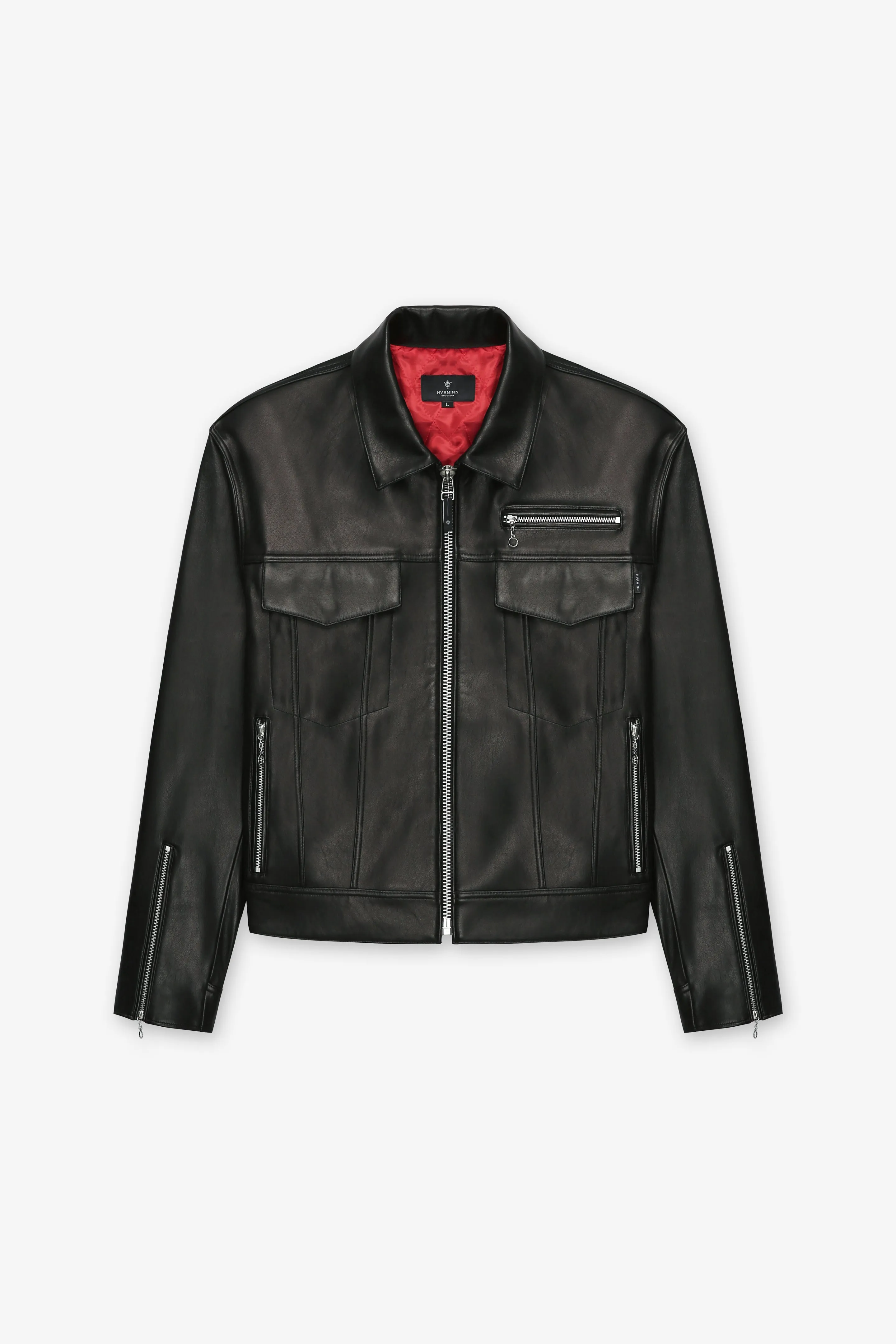 BLACK LEATHER TRUCKER JACKET