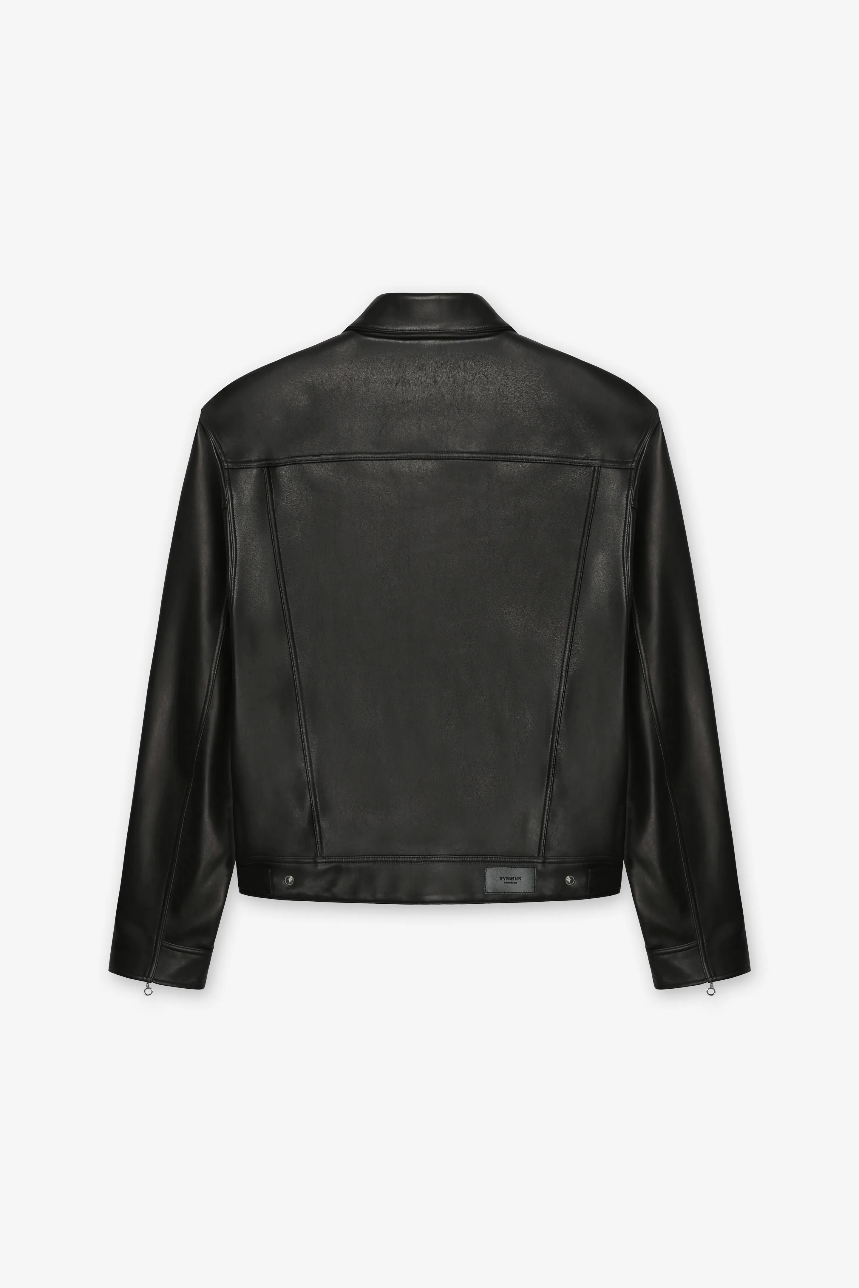BLACK LEATHER TRUCKER JACKET