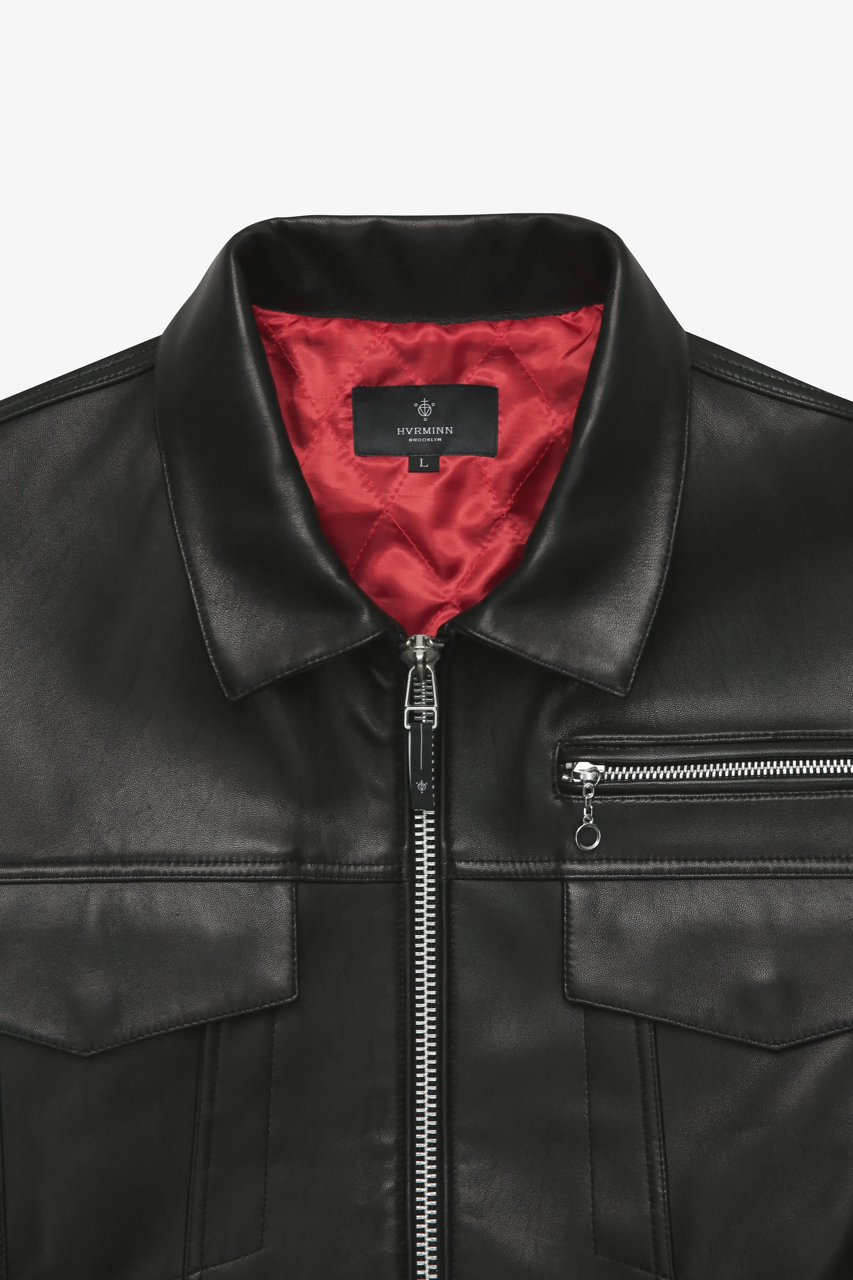 BLACK LEATHER TRUCKER JACKET