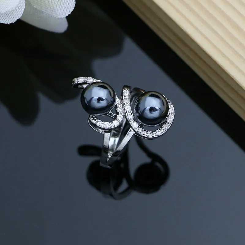 Black Pearl Silver Jewelry Set for Women Wedding Bridal Jewelry