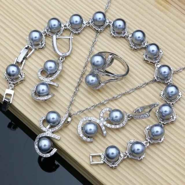 Black Pearl Silver Jewelry Set for Women Wedding Bridal Jewelry