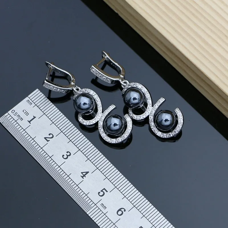 Black Pearl Silver Jewelry Set for Women Wedding Bridal Jewelry