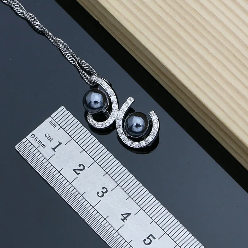 Black Pearl Silver Jewelry Set for Women Wedding Bridal Jewelry