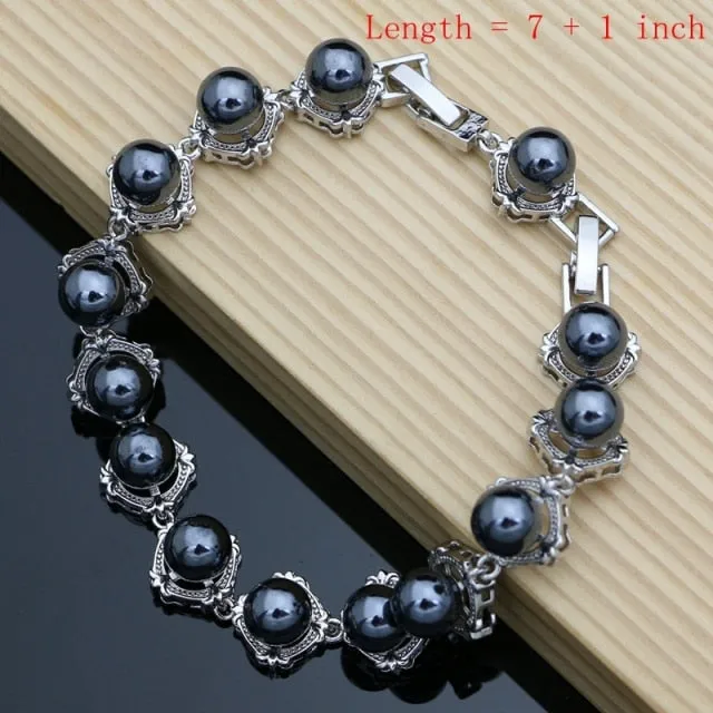 Black Pearl Silver Jewelry Set for Women Wedding Bridal Jewelry