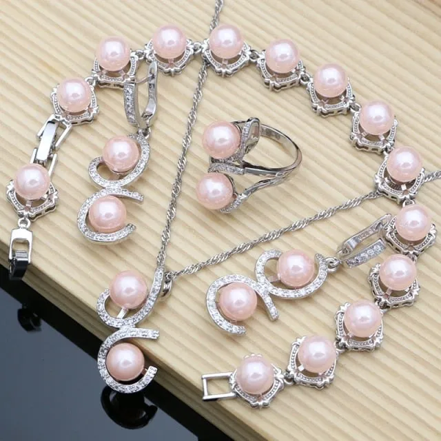Black Pearl Silver Jewelry Set for Women Wedding Bridal Jewelry