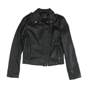 Black Solid Faux Leather Jacket