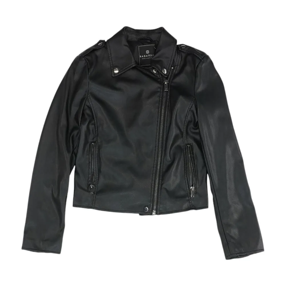 Black Solid Faux Leather Jacket