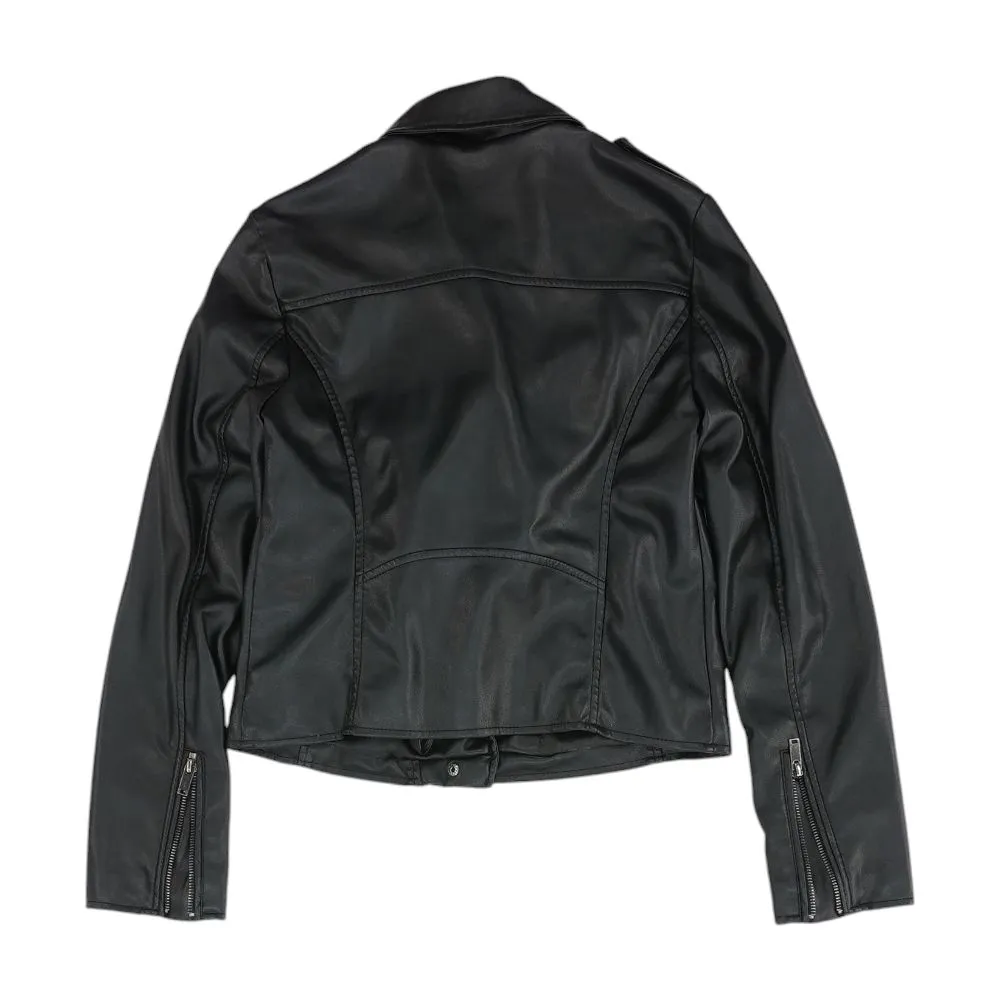 Black Solid Faux Leather Jacket
