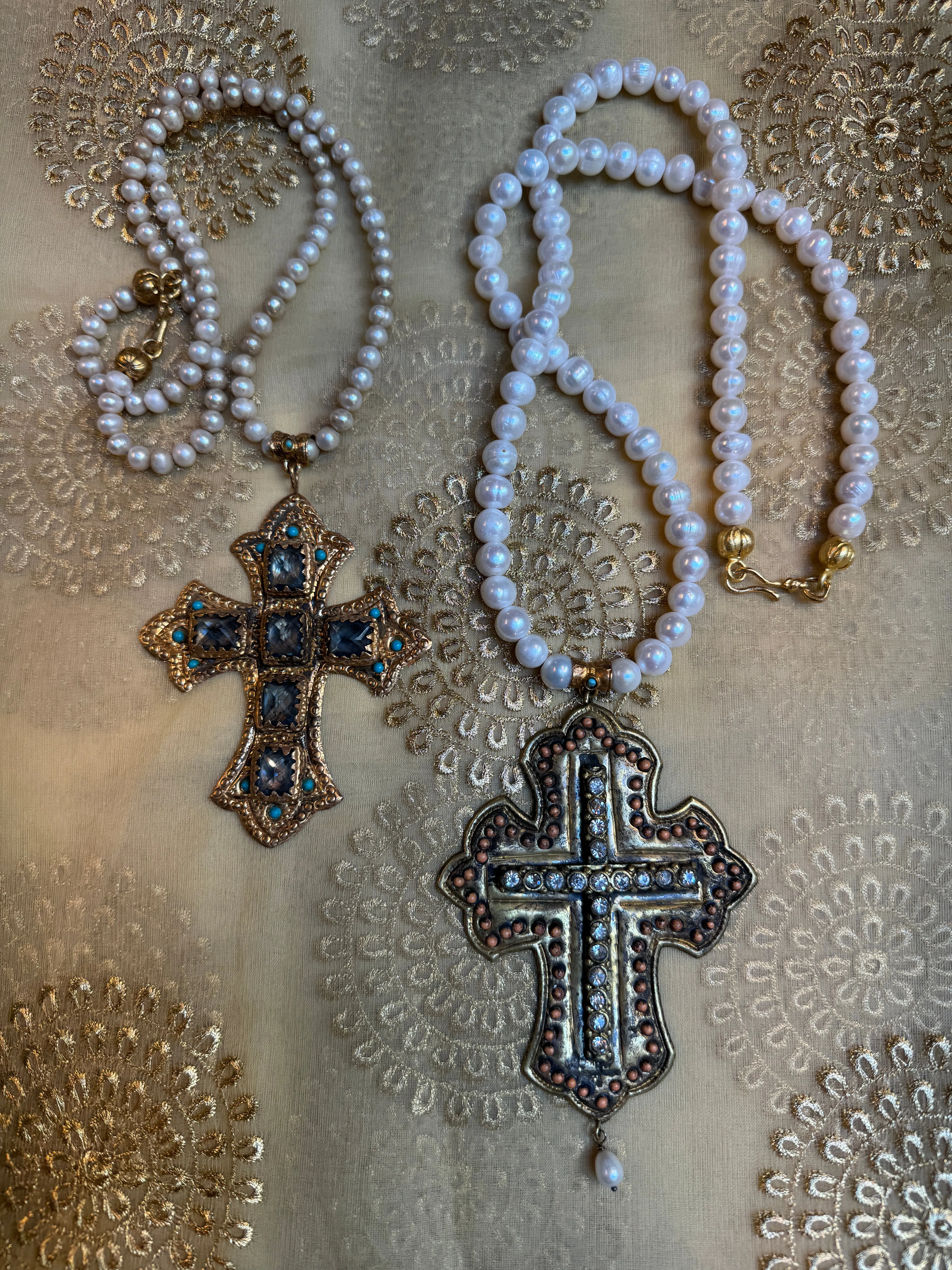 BLING CROSS PEARL NECKLACES
