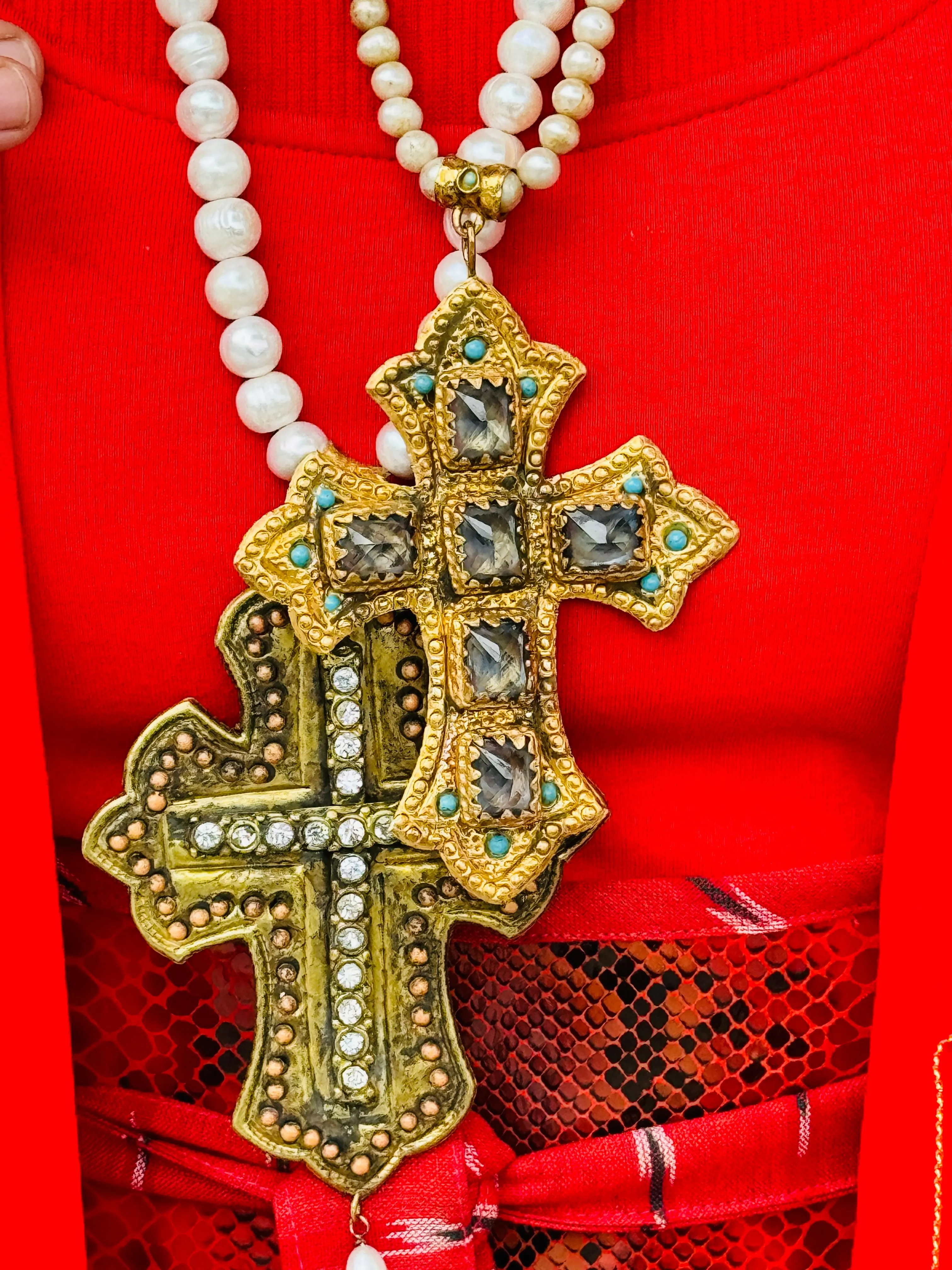 BLING CROSS PEARL NECKLACES