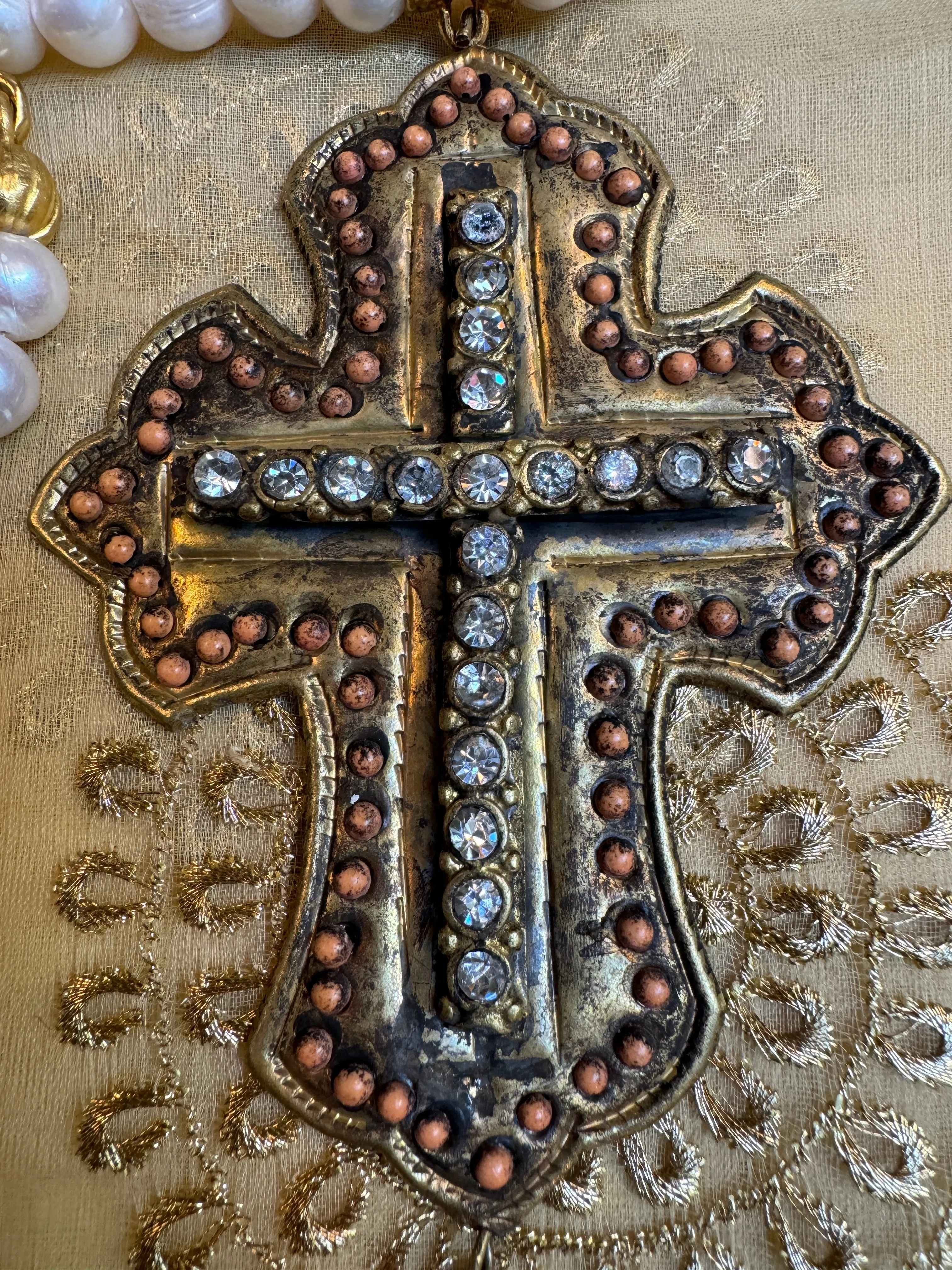 BLING CROSS PEARL NECKLACES