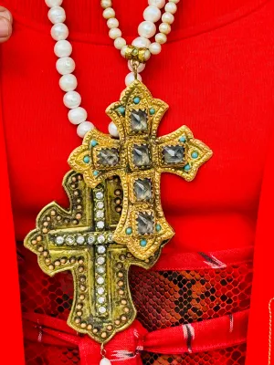 BLING CROSS PEARL NECKLACES